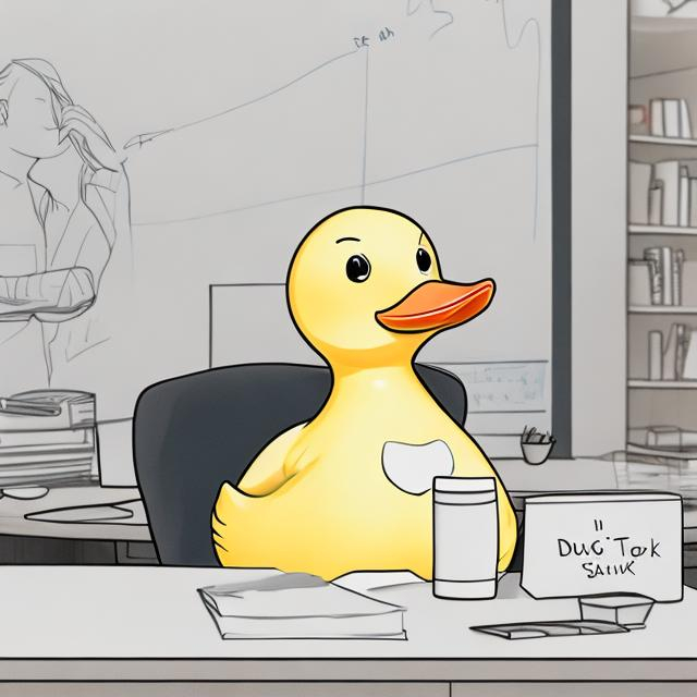 Sketch of rubber ducky at a desk